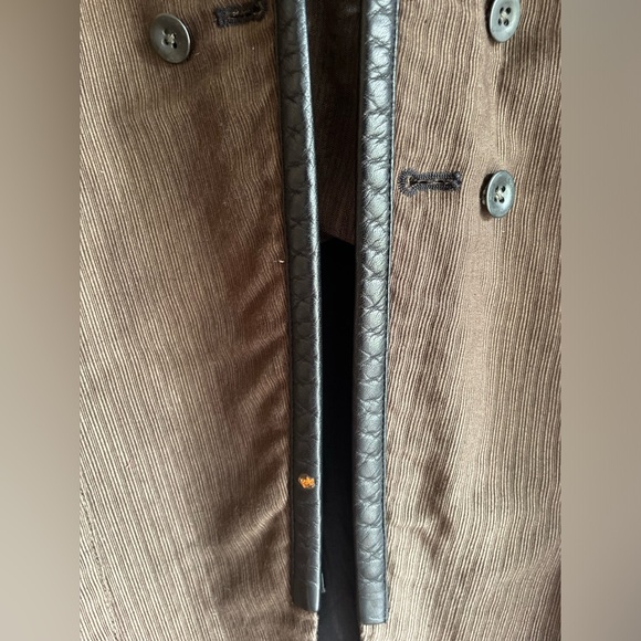 Gary Graham Brown Layered Multi-Button Jacket Black Leather Trim Size 2 - Picture 9 of 10